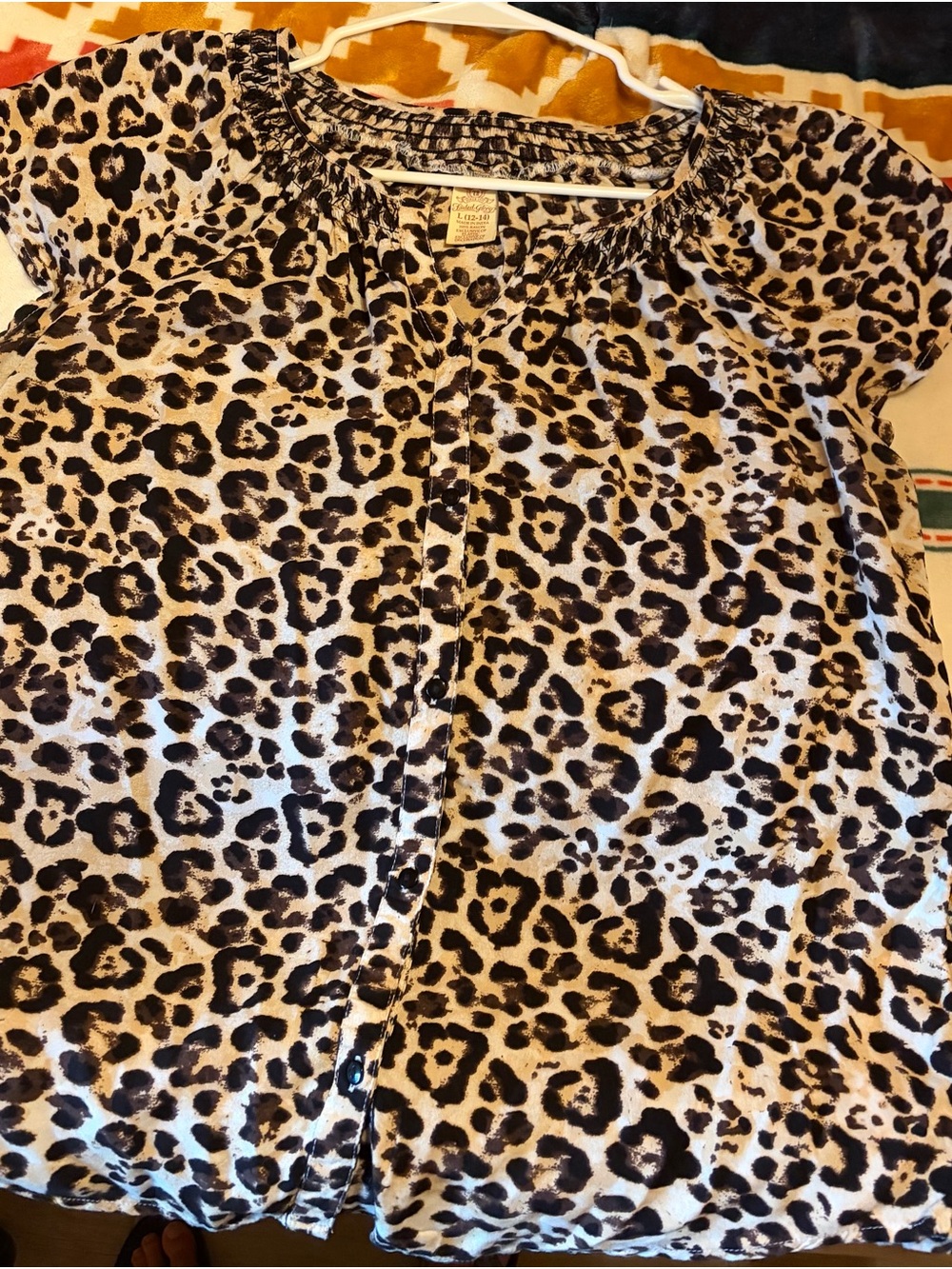 Leopard Print Short Sleeve Women’s Top - Beige & Black